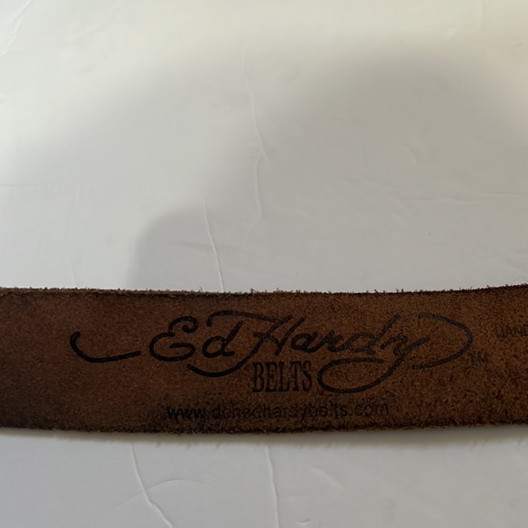 Ed Hardy leather retro Y2K biker hearts & rose, stud belt with embroidery size M main image 12